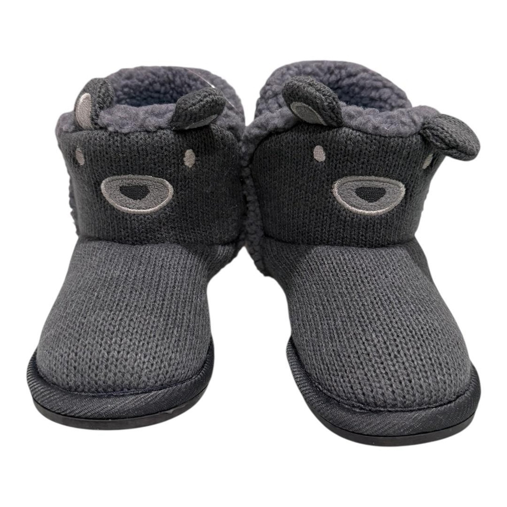 Joe Fresh Slippers Kids Size 9 Gray Bear Bootie Faux Fur Lined House Shoes Cozy